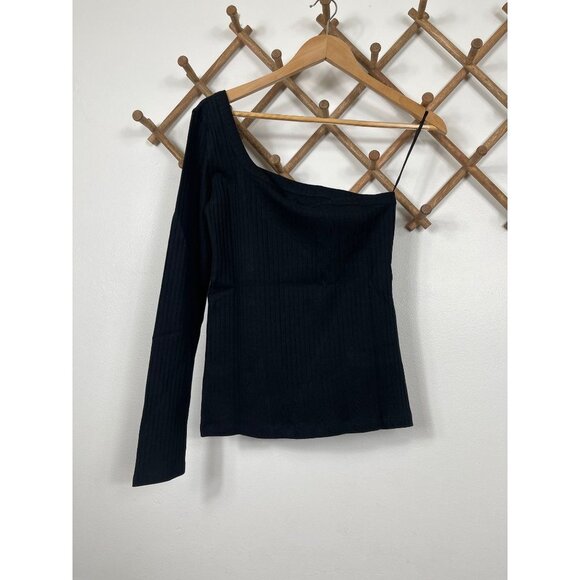 Ninety Percent  One Shoulder Rib Top  Black, L - Picture 4 of 7